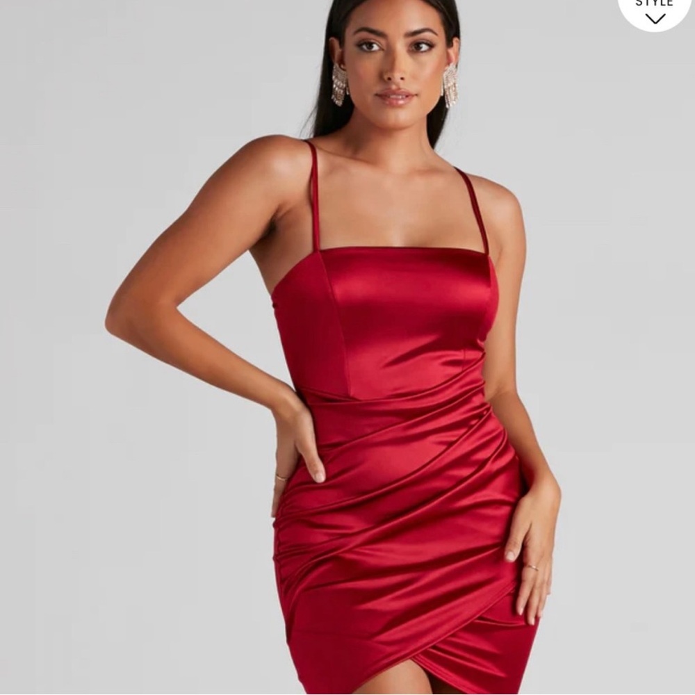 Windsor Wrapped Satin Dress - Red